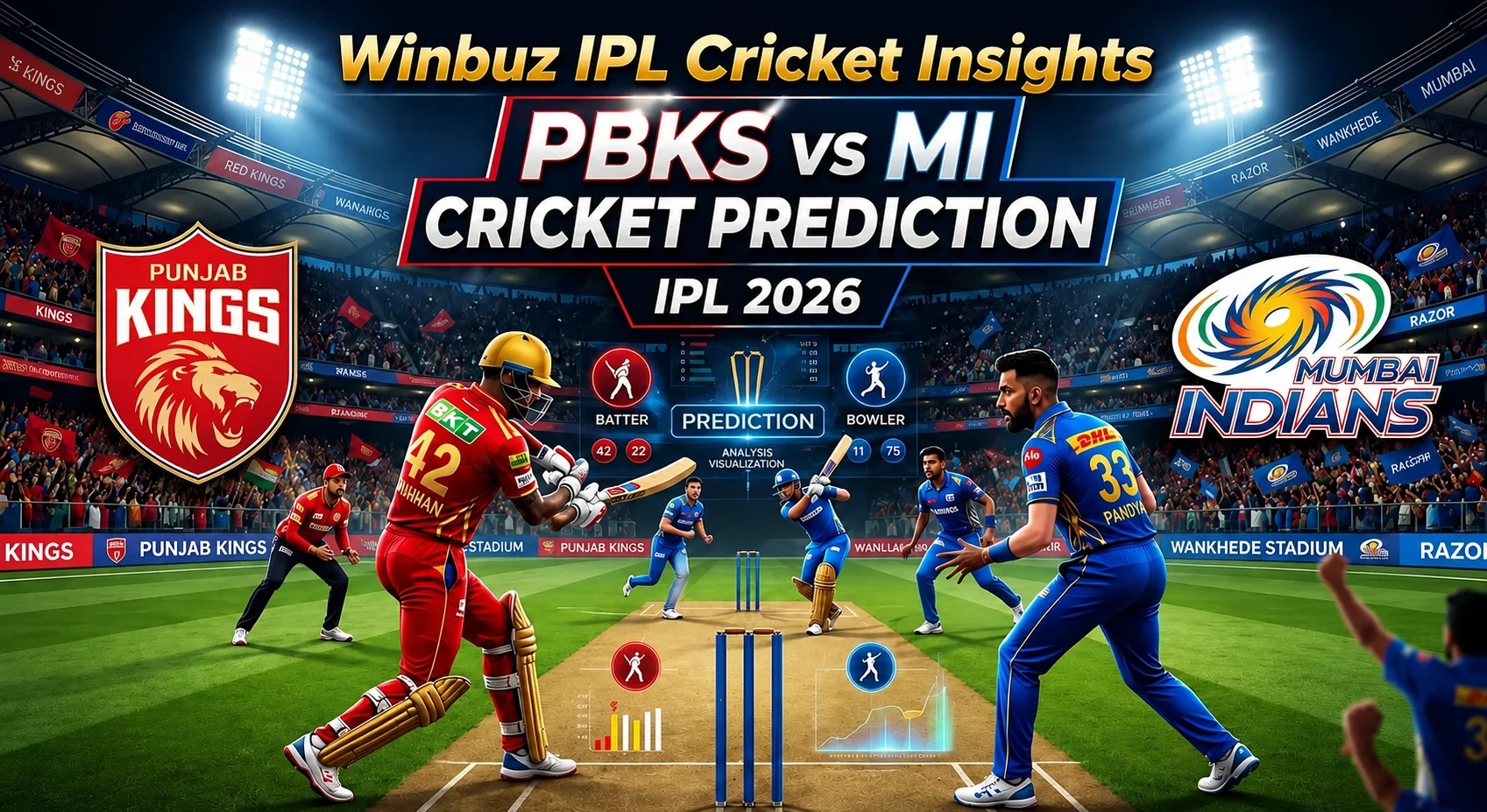 Winbuz IPL Cricket Insights for PBKS vs MI IPL 2026 match with Dharamshala pitch report, betting odds, and team analysis.
