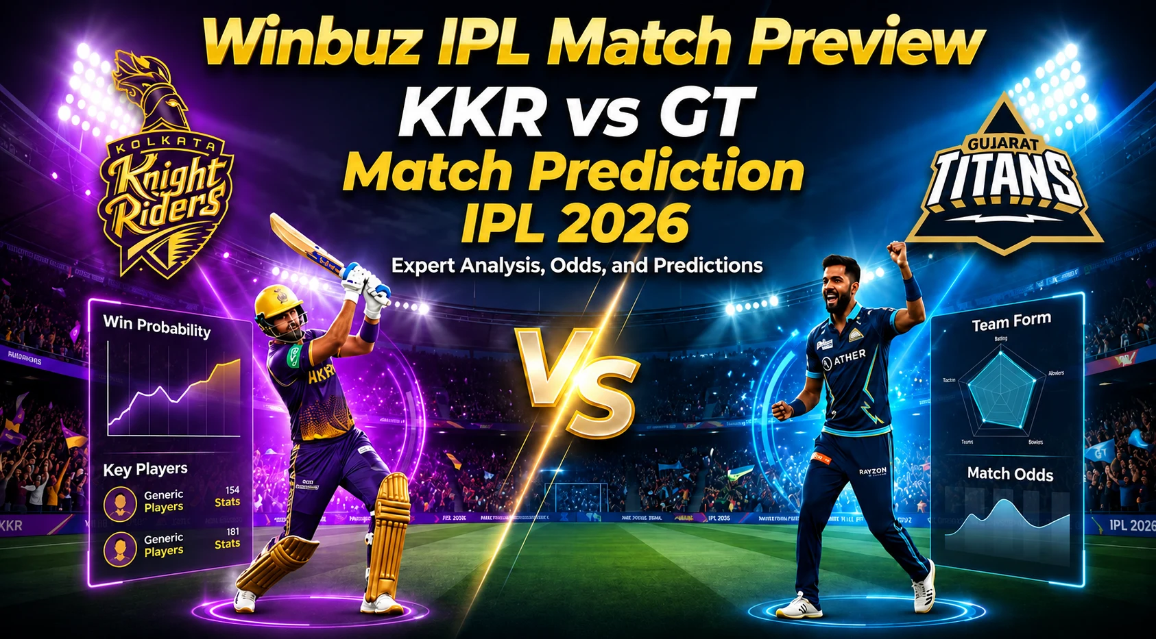 Winbuz IPL Match Preview for KKR vs GT IPL 2026 at Eden Gardens with pitch report, betting odds, and team analysis.