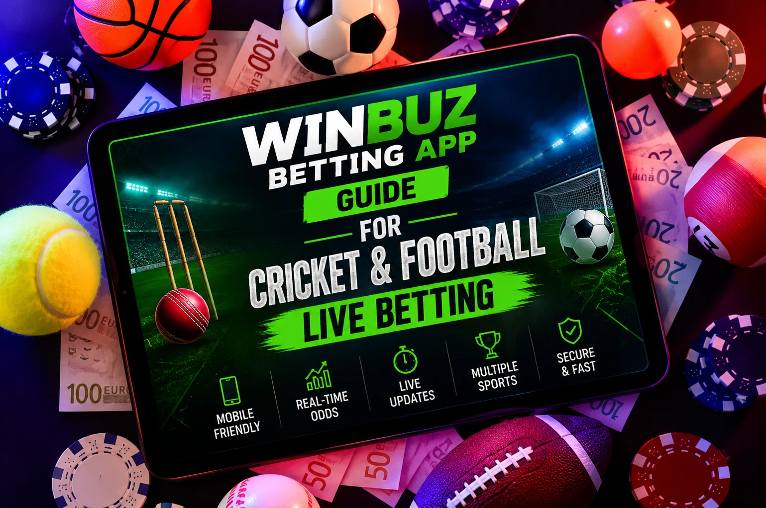 Winbuz betting app for live cricket and football betting with real-time odds, mobile betting features, and live sports markets.