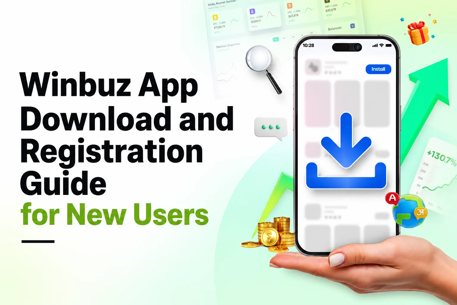 Winbuz App download and registration guide showing mobile app setup, account signup process, live betting dashboard, and cricket betting features.