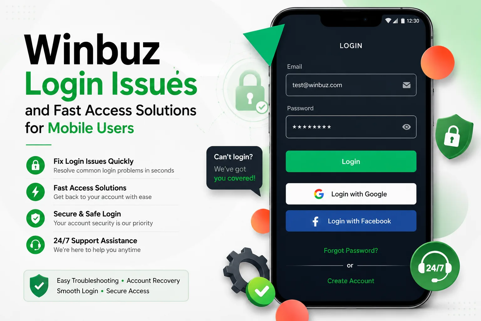 Winbuz Login screen on mobile showing account access, password recovery, secure login process, and troubleshooting solutions for users.