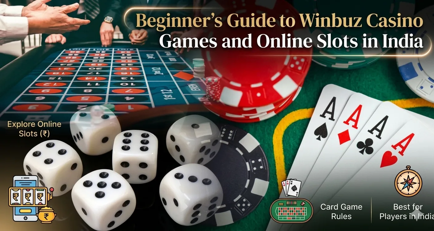 Winbuz Casino interface showing online slot games, live casino tables, and mobile casino gaming features in India.